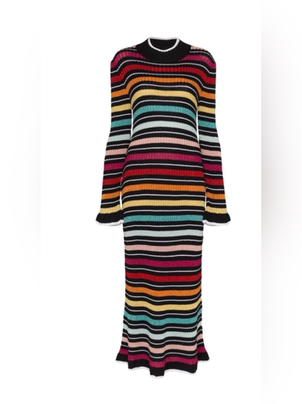 MARY KATRANTZOU Multicolor Striped Long-Sleeve Midi Dress